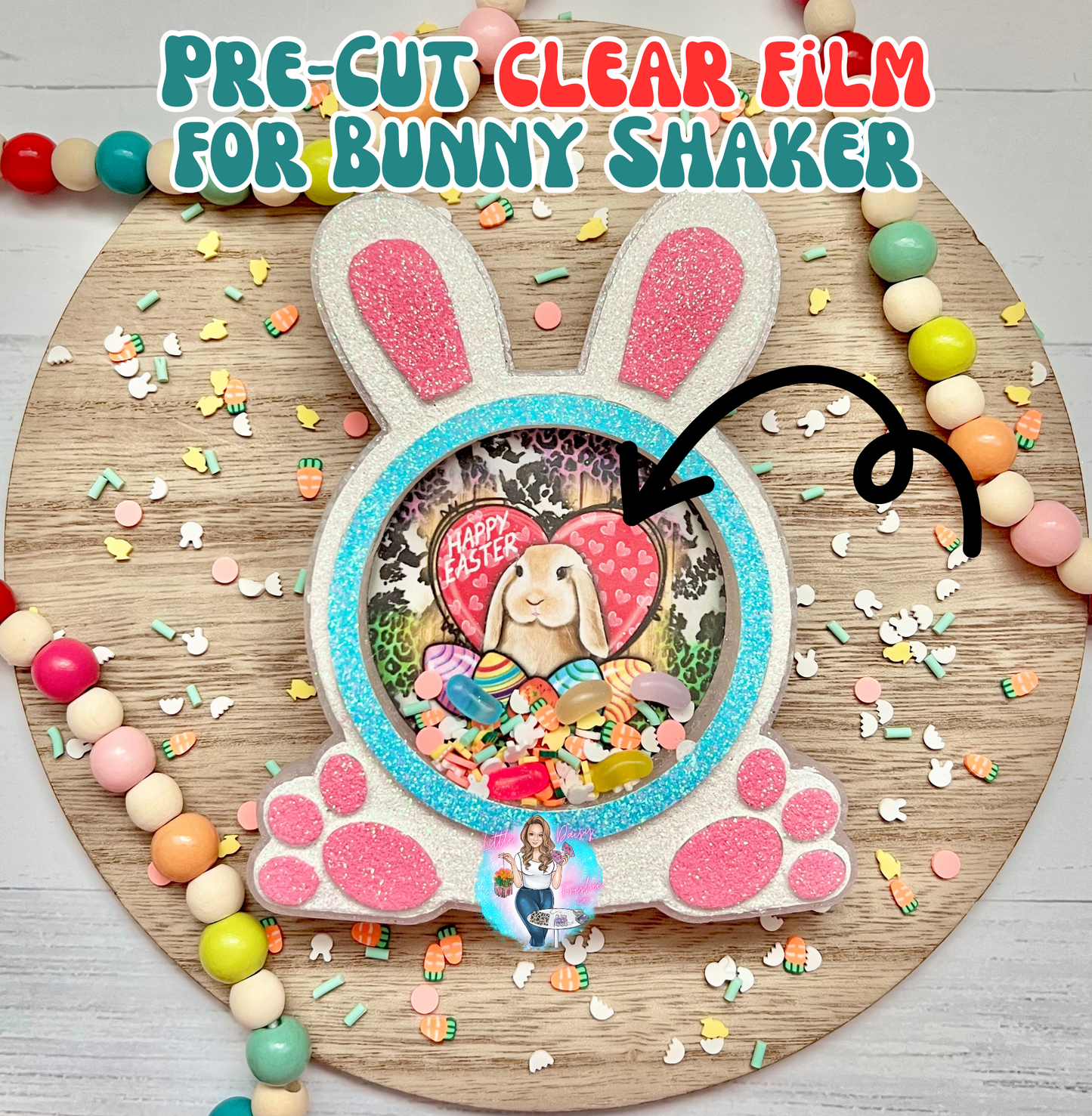 Pre-cut clear film for Easter Bunny shaker mold