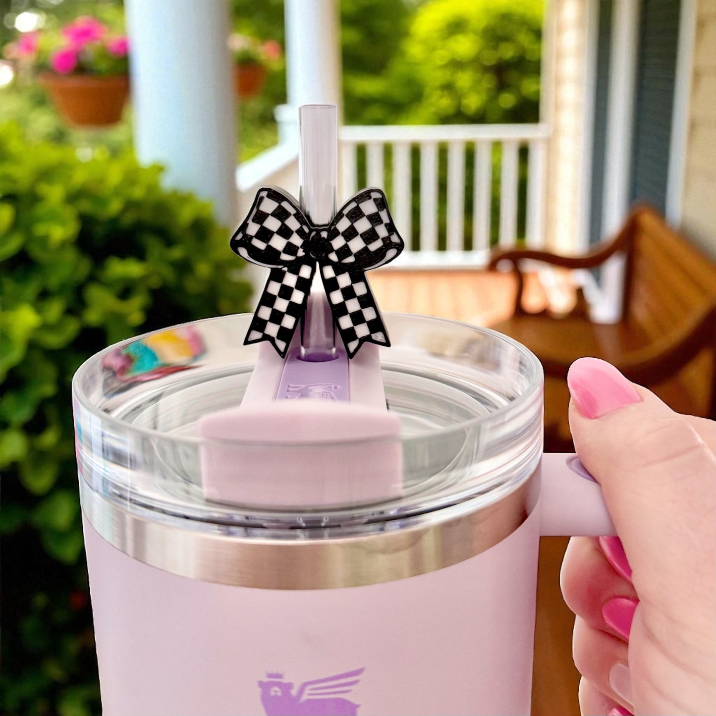 Checkered Bow straw topper