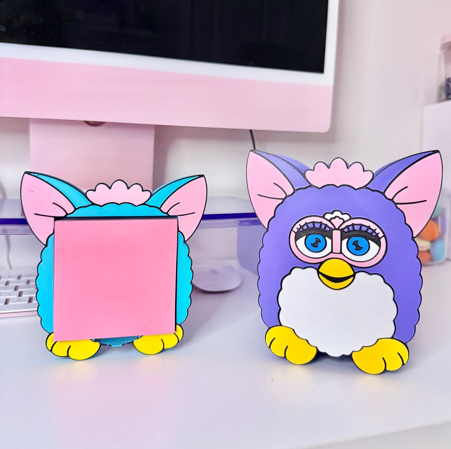 90's Fuzzy Creature Pen Holder & Sticky Note Holder Set