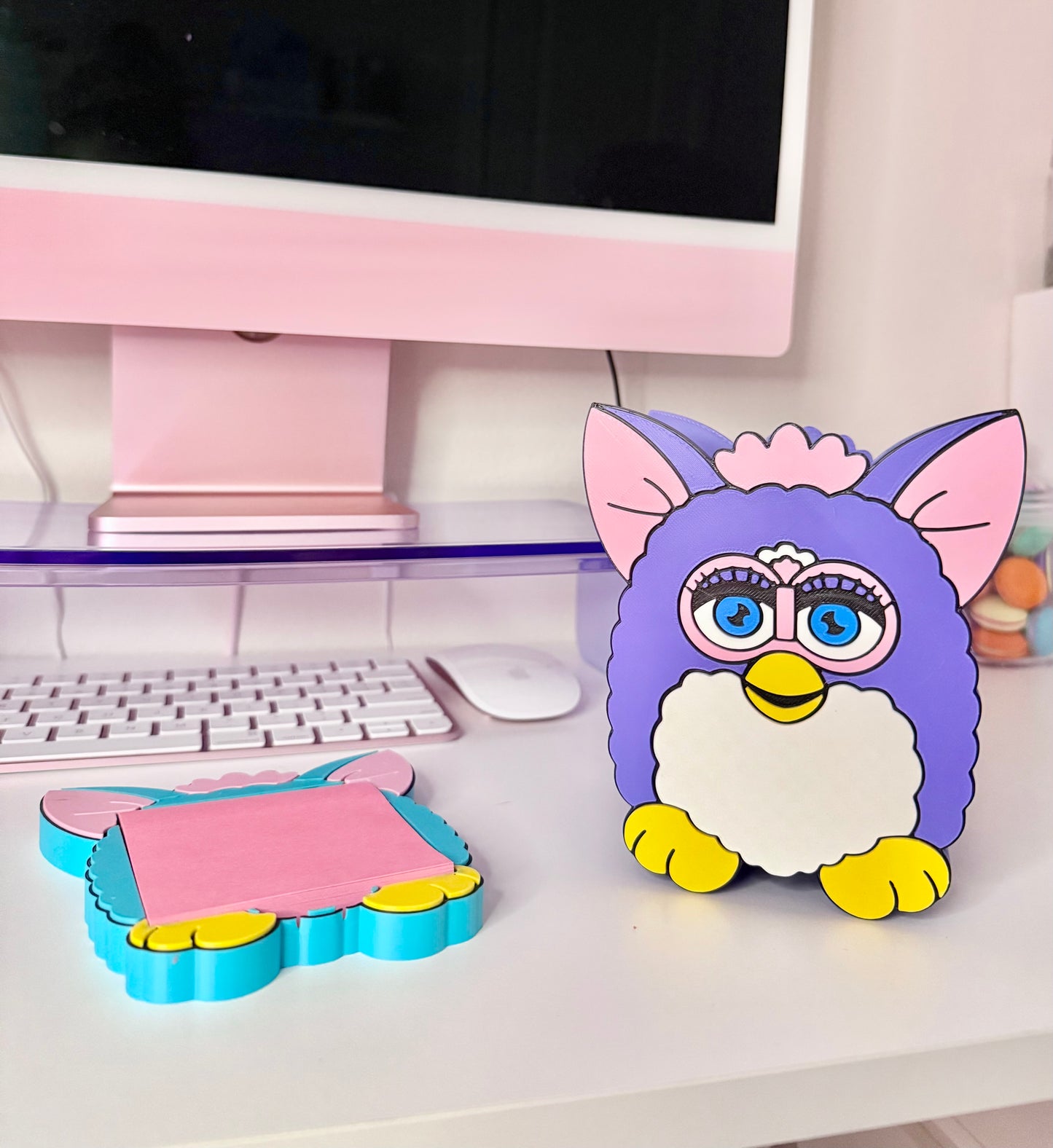 90's Fuzzy Creature Pen Holder & Sticky Note Holder Set