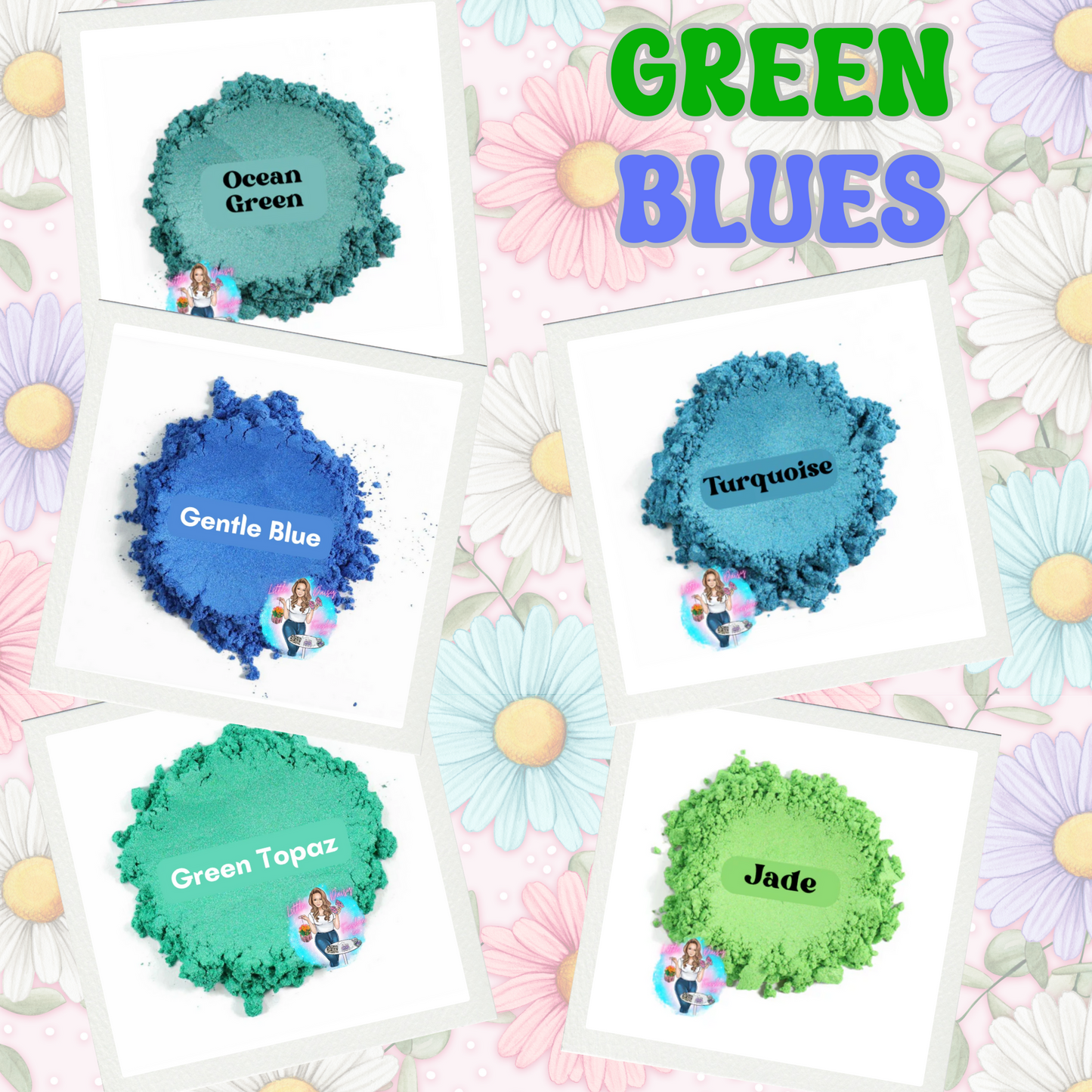 Green blues mica powder Set (5 pack of 1/2 ounce jars)