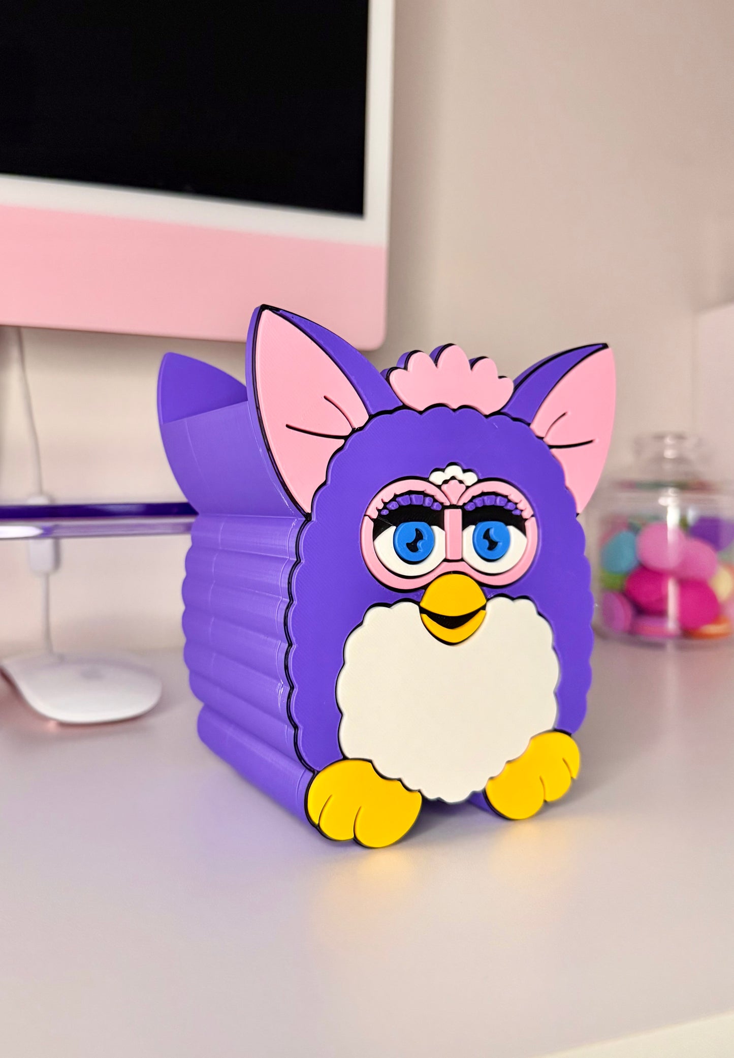 Cute fuzzy friend pen/ makeup bush holder