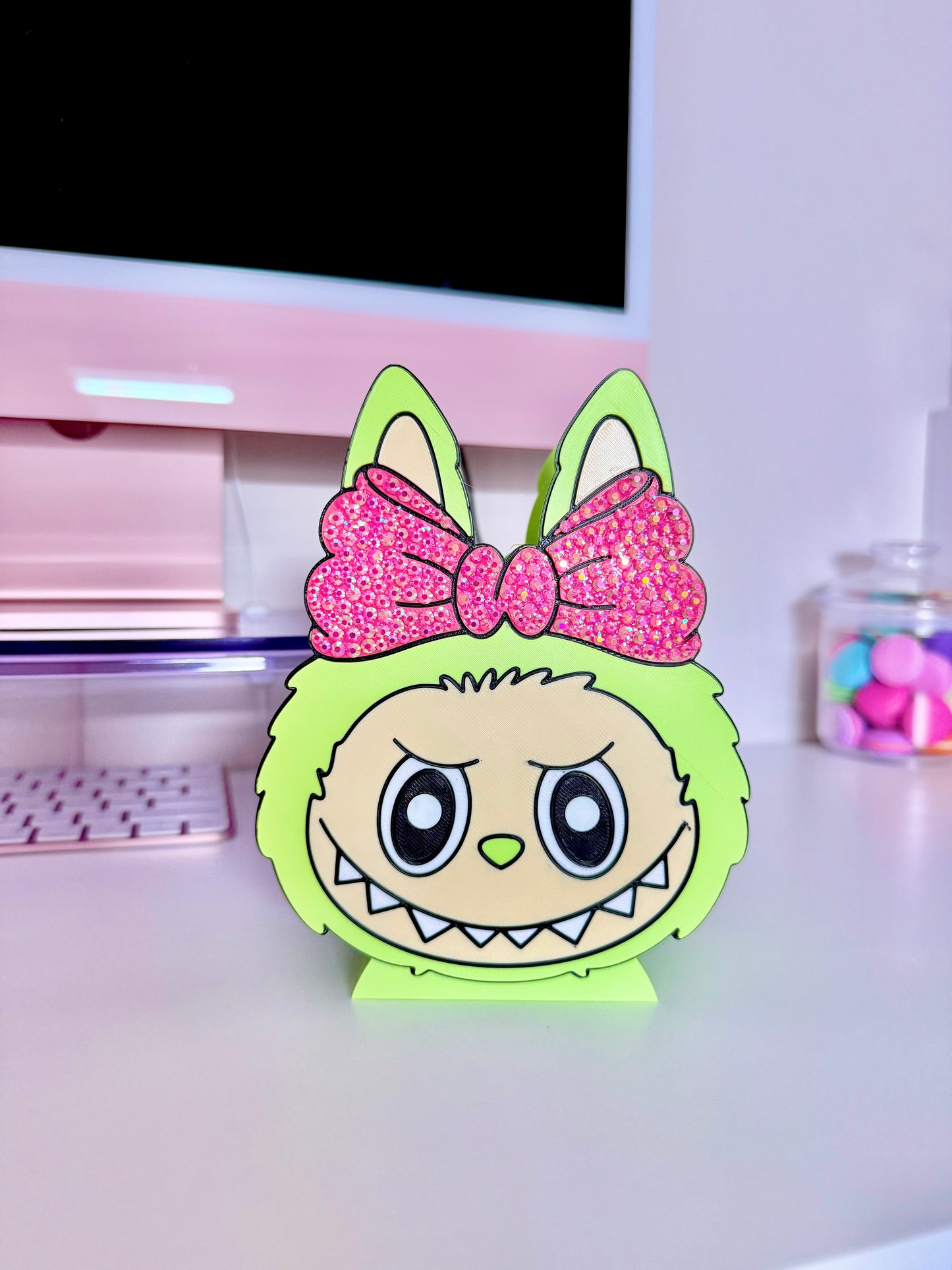 Cute Monster w/rhinestone bow pen/ makeup bush holder