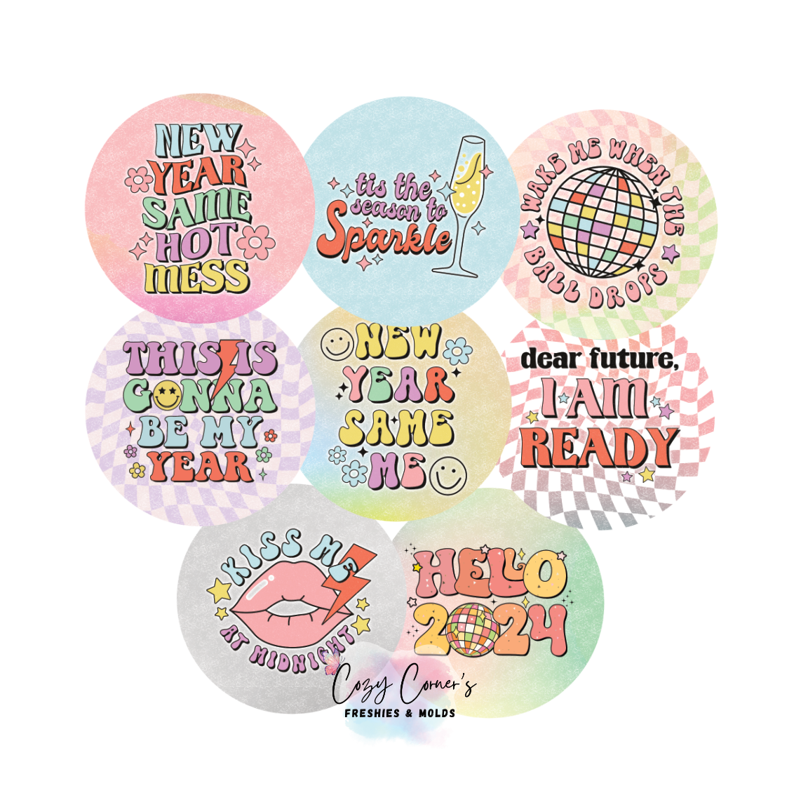 Retro New Years Cardstock rounds