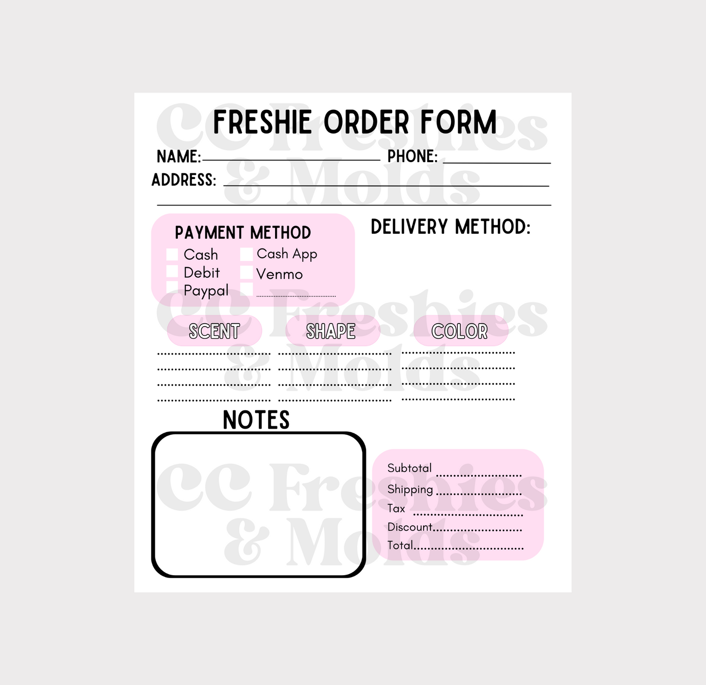 Freshie Order Form Notepad