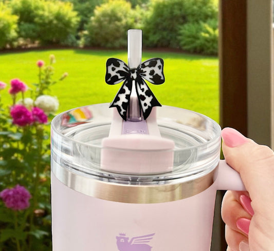 Cow Print Bow straw topper