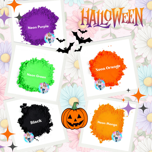 Halloween (neons & Black) mica powder Set (5 pack of 1/2 ounce jars)