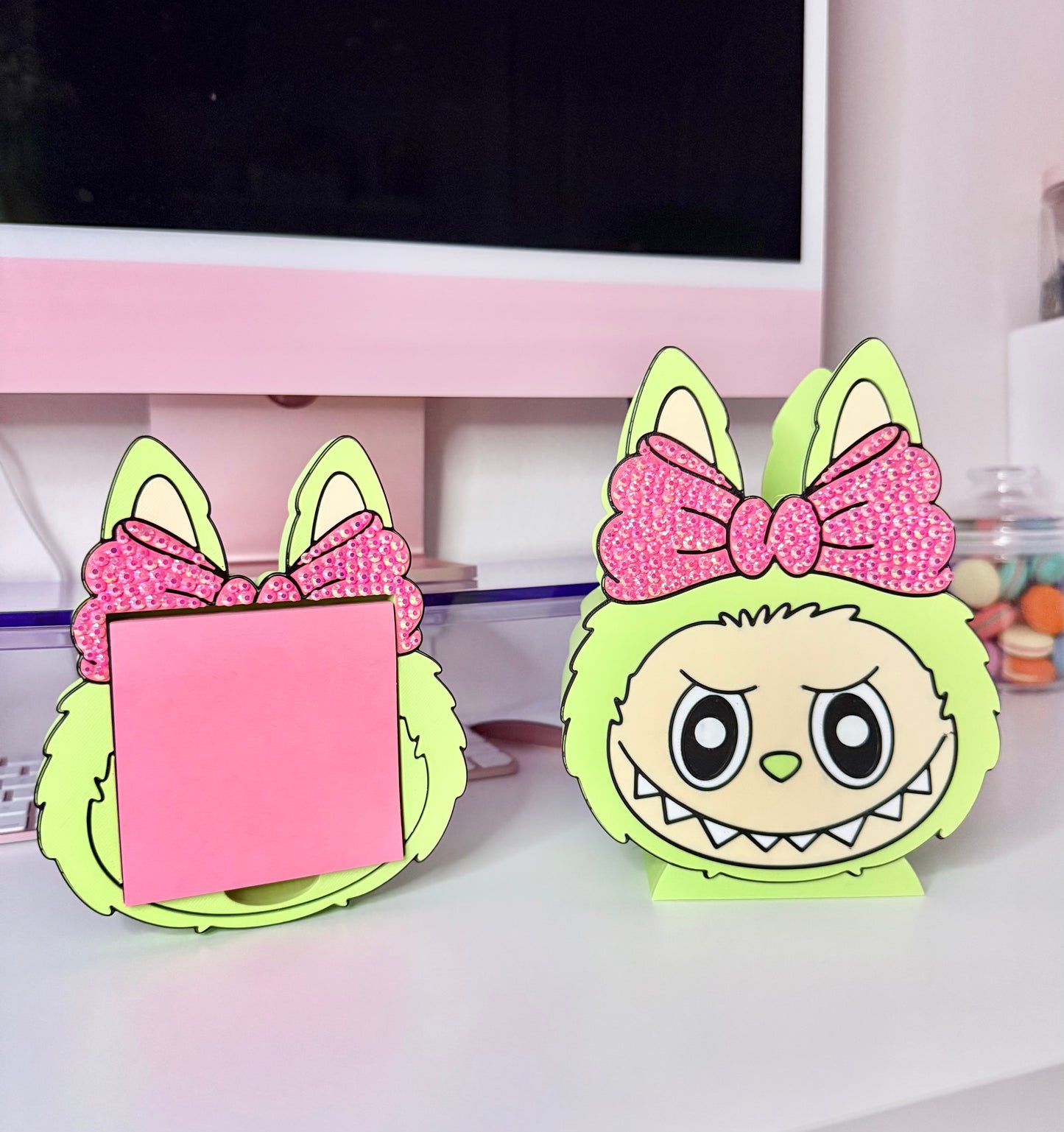 Cute Monster Pen Holder & Sticky Note Holder Set With Rhinestones