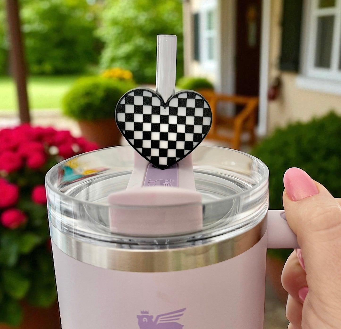 Checkered heart straw topper