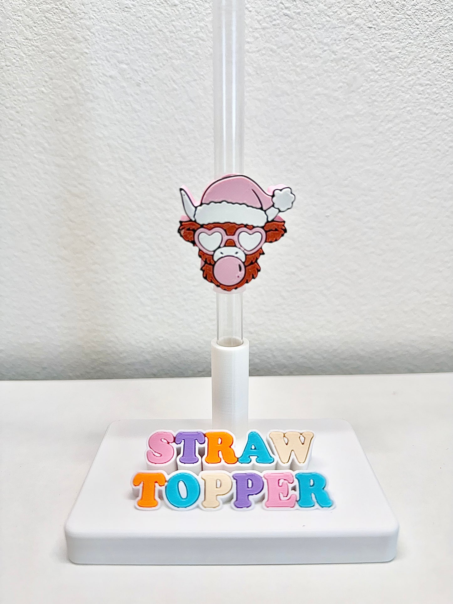 Christmas highland cow straw topper
