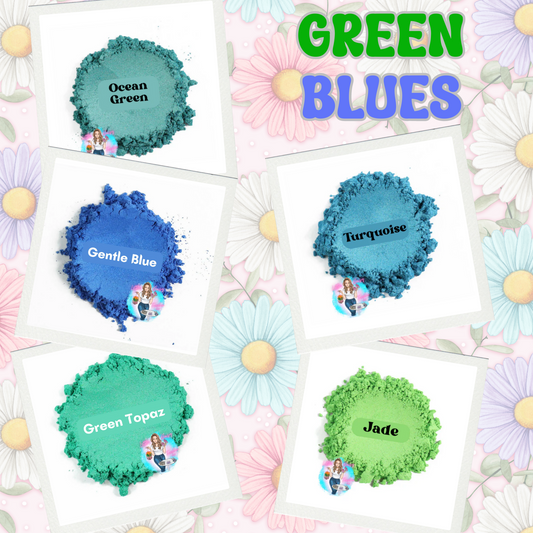 Green blues mica powder Set (5 pack of 1/2 ounce jars)