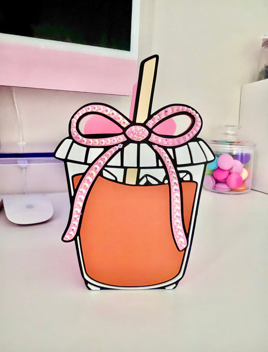 Ice Coffee w/rhinestones pen/ makeup bush holder