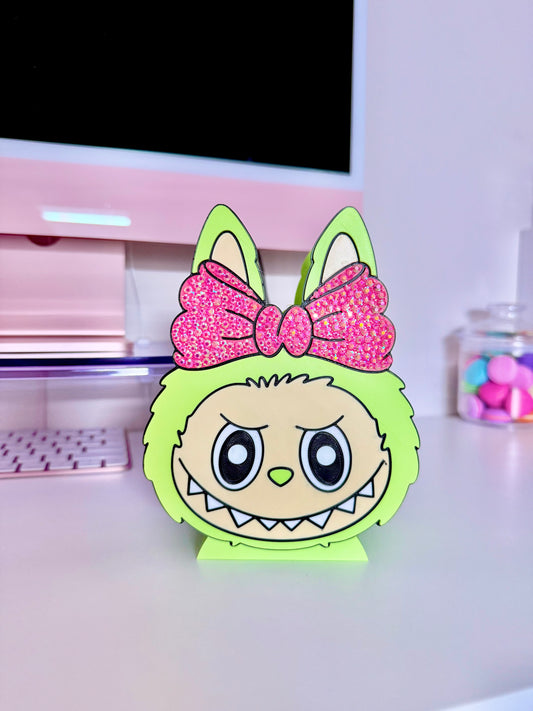 Cute Monster w/rhinestone bow pen/ makeup bush holder