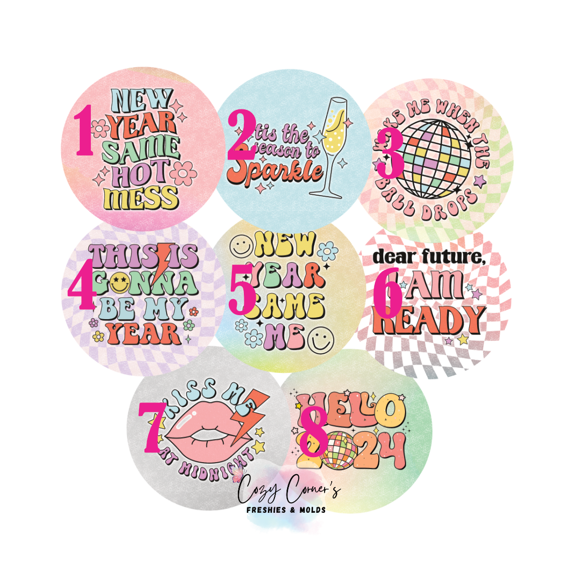 Retro New Years Cardstock rounds