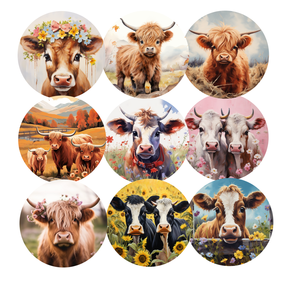 The ultimate Cow Variety Pack Cardstock rounds – Little Daisy