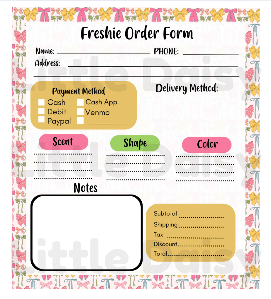 Bows Order Form Notepad