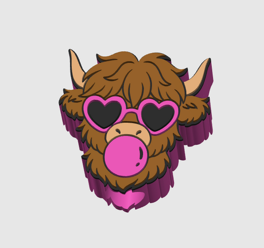 Highland Cow Bubble Gum straw topper