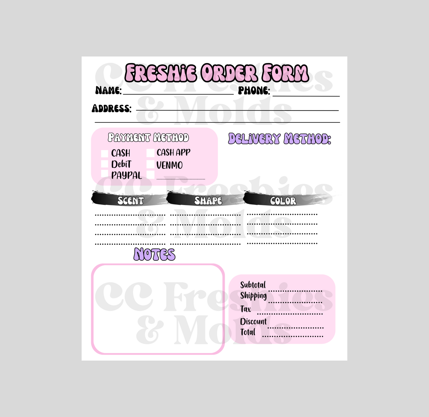 Freshie Order Form Notepad